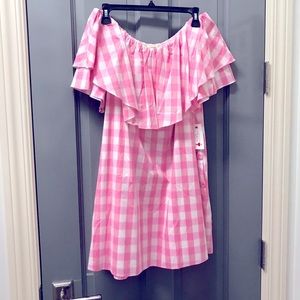 Adrienne Pink Buffalo Check Off The Shoulder Dress
